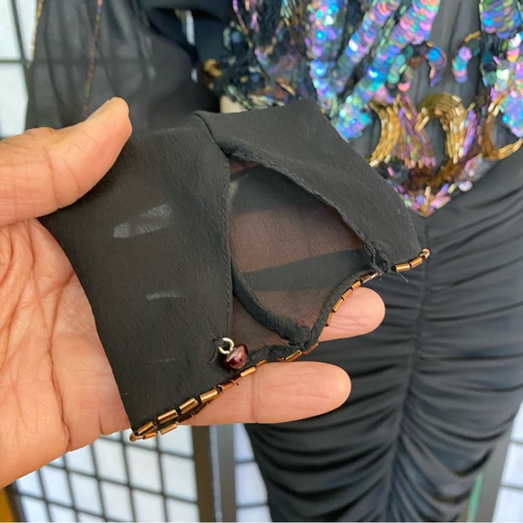 80'S CASADEI Ruched Beaded & Sequined Party Dress Size 4 - Picture 12 of 15